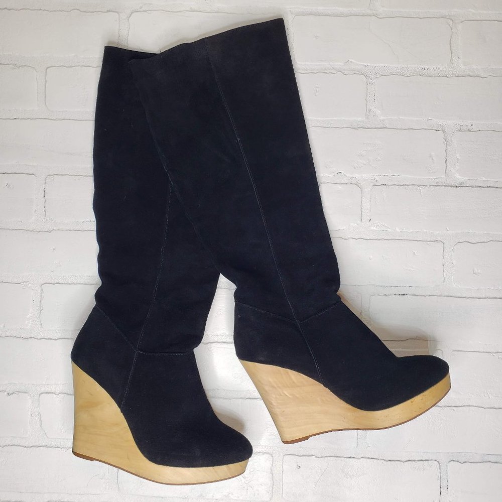 UO | Cooperative Black Suede Wedge Knee Boots - Picture 2 of 5